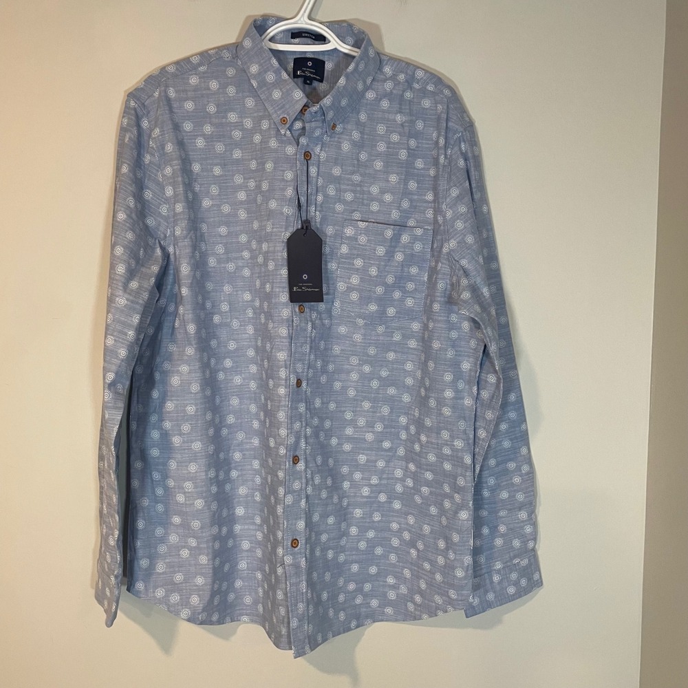 Ben Sherman Mens XL Dusky Blue Geometric Print Button Down‎ Shirt BS13LW196 NWT